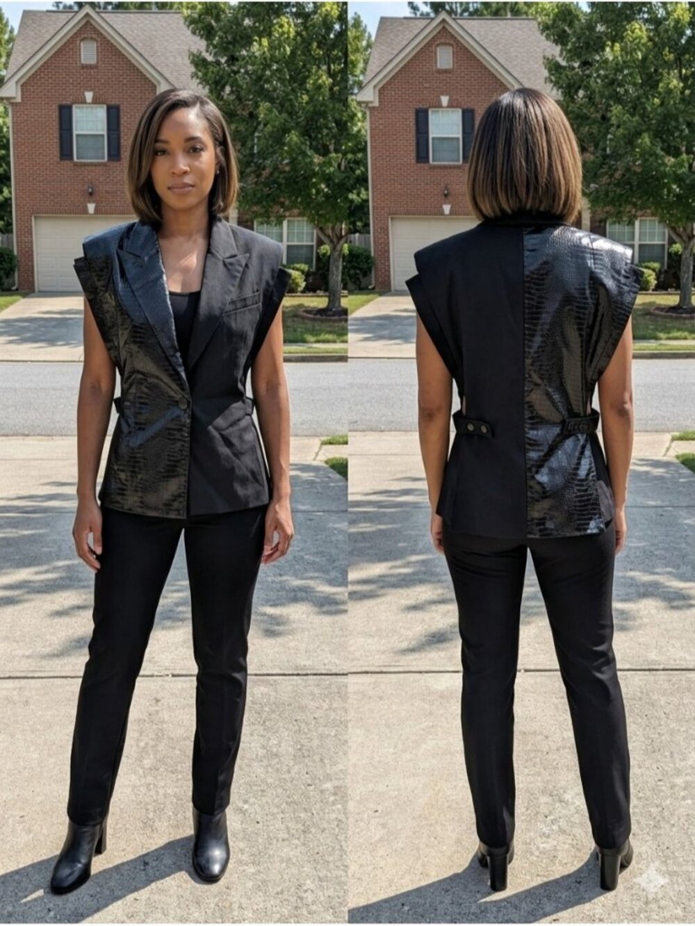 AKIRA Split Decision Blazer Vest XL Black Asymmetric Crocodile Faux Leather Moto
